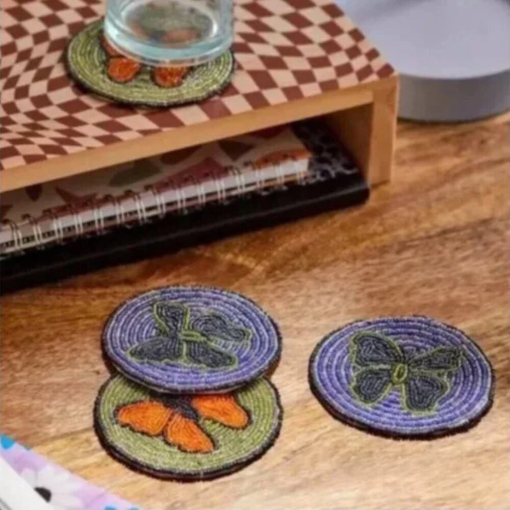 ⭐️ Butterfly Beaded Boho Peasant Hipster Hippie Chic Art Deco Farm Coaster Set